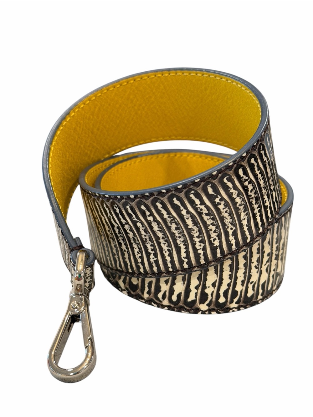 Fendi Textured Black & Cream Bag Strap with Yellow Interior